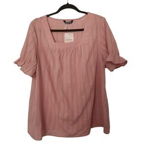 Bloomchic Womens Ruffled Blouse with Square Neckline Peachy Pink Size 14-16